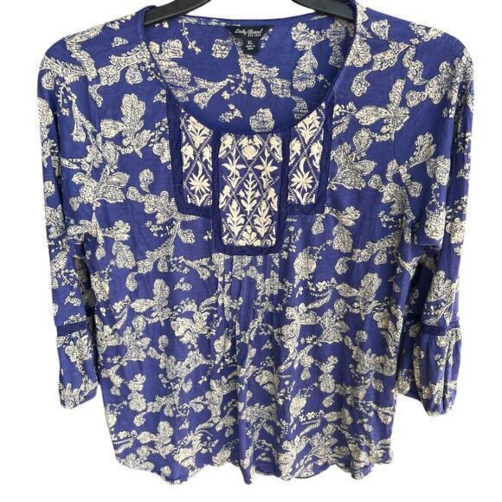 LUCKY BRAND purple ivory crochet cottagecore peasant blouse flowy whimsy sz XL